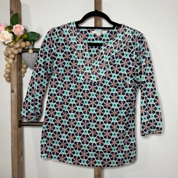 Boden Tops - Boden Geometric Medallion Print Cotton 3/4 Sleeve Blouse Size 4